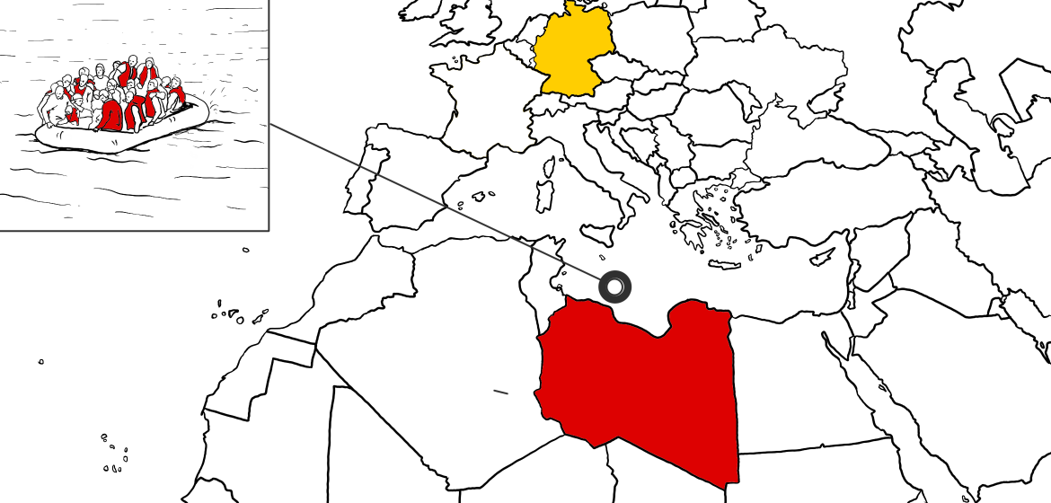 Die Anwältin Giulia Tranchina meint, Europa feuere den brutalen Menschenhandel in Libyen weiter an. Illustration: Milad Nemati