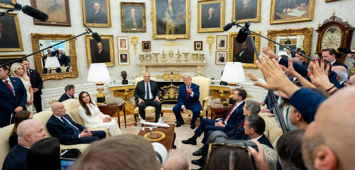 Präsident Donald Trump empfängt den libanesischen Präsidenten Joseph Aoun zu einem bilateralen Treffen im Oval Office, 21. Juli 2026. Foto: Daniel Torok / The White House, via Wikimedia Commons, gemeinfrei.
