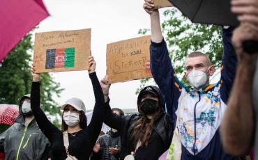 Afghanistan-Solidaritäts-Demonstration vor dem Kanzleramt in Berlin am 22.08.2021. Bild: Anna-Theresa Bachmann