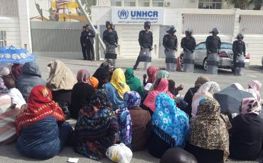 Protestcamp sudanesischer Flüchtlinge vor dem UNHCR-Hauptgebäude in Amman. Photo: Florian Barth