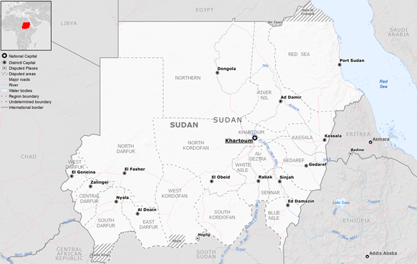 Administrative Map of Sudan, Foto: https://upload.wikimedia.org/wikipedia/commons/5/56/Base_Map_of_Sudan.png